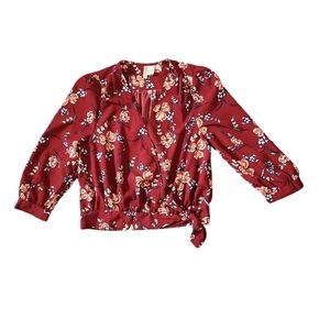 Japna Red Floral Wrap Top Size S